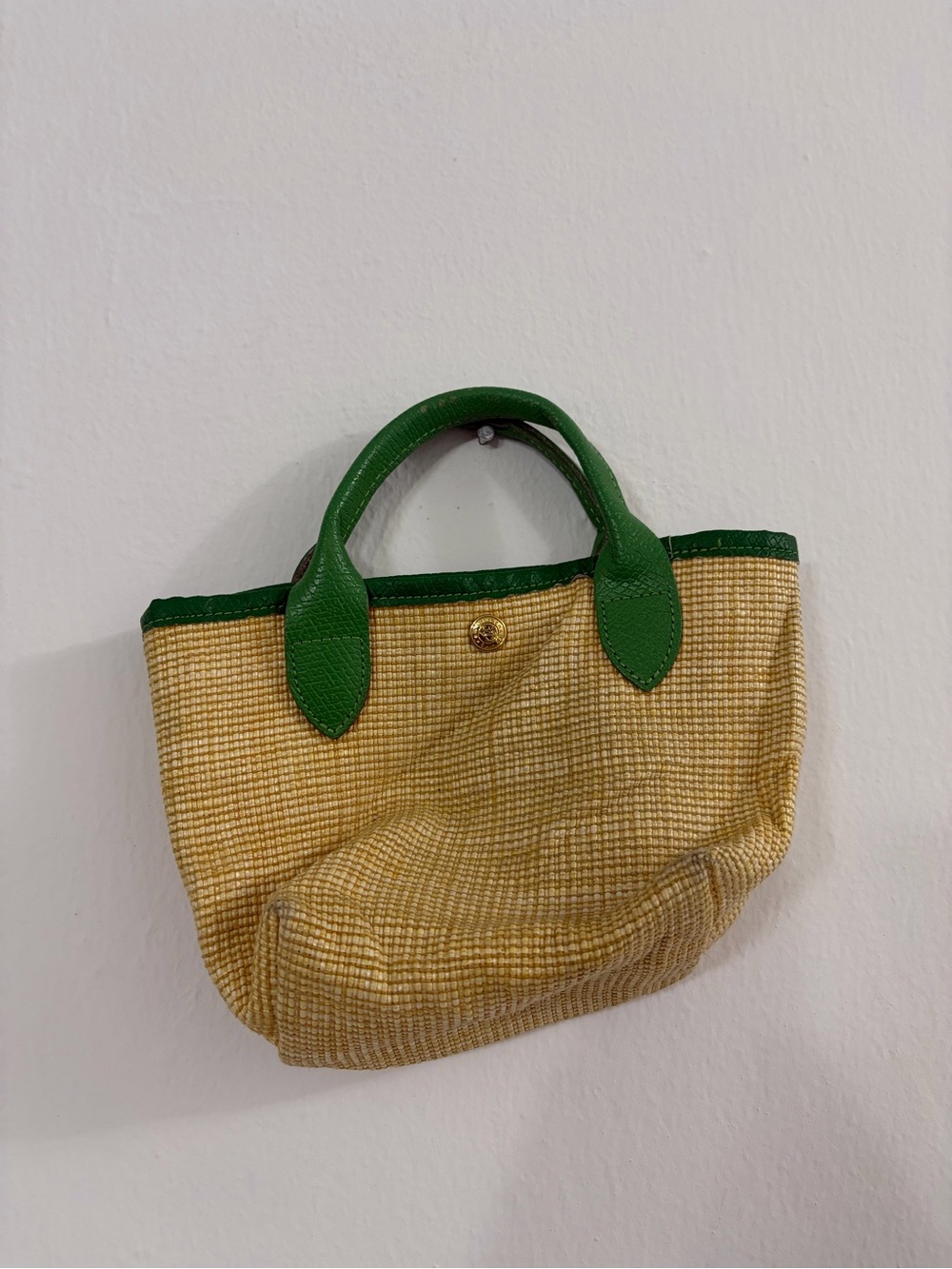 LONGCHAMP Le Panier Pliage Mini Straw Basket Tote Bag Green Horse Logo France - Picture 4 of 8